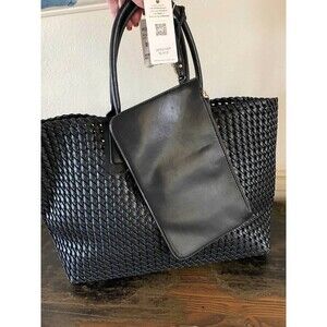 URBAN EXPRESSIONS Woven Stripe Tote Bag Black- NWT